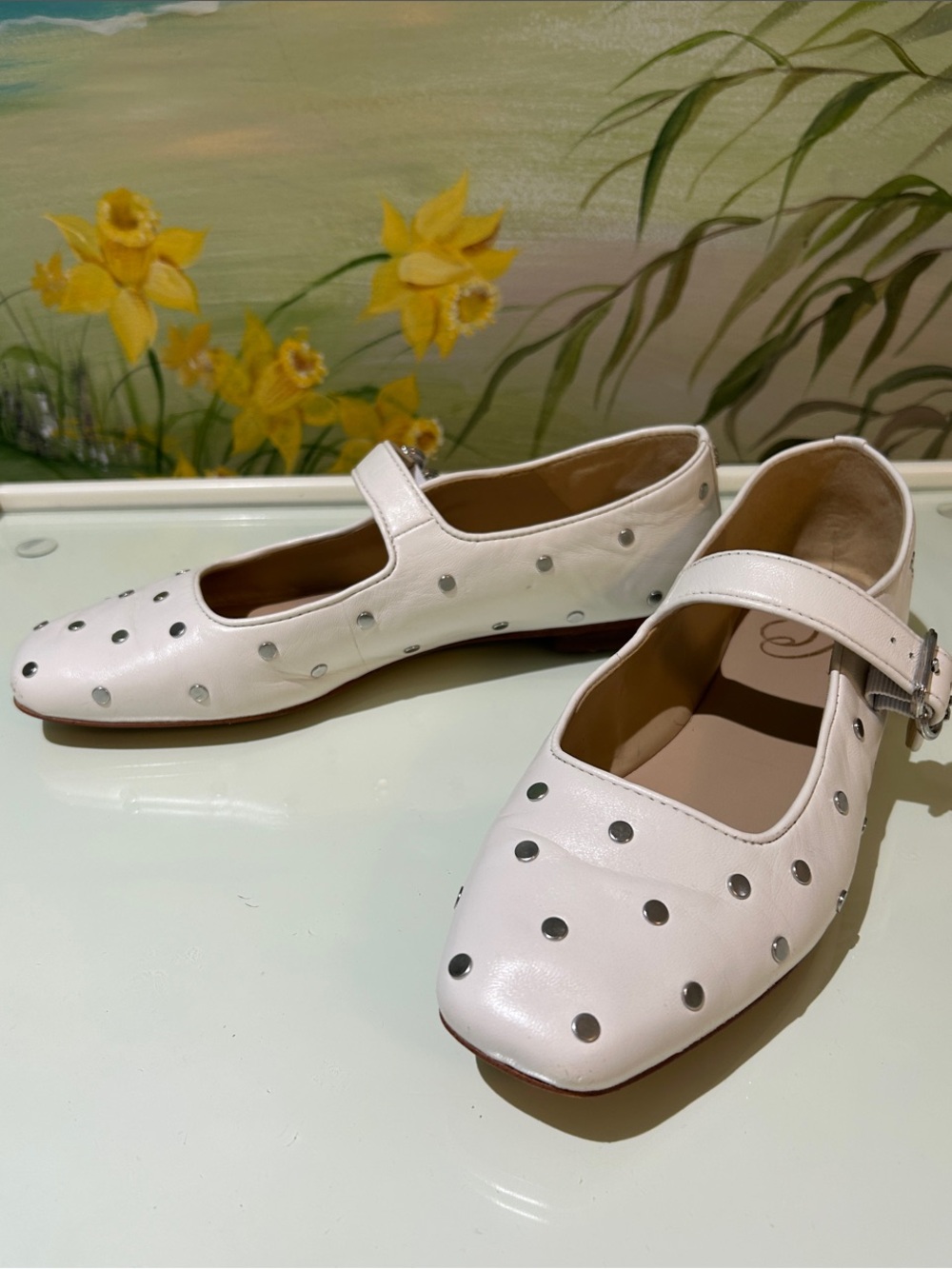 Sam Edelman Michaela Studded Leather White Mary Jane Flats. Size 8.5 - Picture 14 of 15